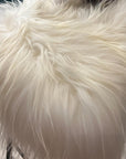 Luxury natural white Icelandic sheepskin seat cover, premium undyed long fur, sustainable handcrafted square pad 37cm by Wildash London at brixbailey.com