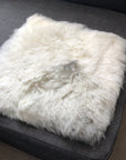 Premium Icelandic sheepskin square seat cover, 37cm, natural white with grey highlights, luxury handcrafted sheepskin, sustainable and hypoallergenic by Wildash London at brixbailey.com