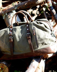 Duffel Bag, Wax Canvas Holdall, Vintage Luggage Bag, Canvas Leather Overnight Bag-2