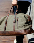 Duffel Bag, Wax Canvas Holdall, Vintage Luggage Bag, Canvas Leather Overnight Bag-1