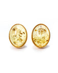 Oval Citrus Amber and Gold Stud Earrings