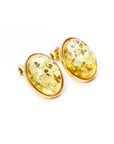 Oval Citrus Amber and Gold Stud Earrings