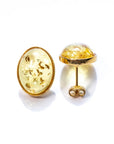 Oval Citrus Amber and Gold Stud Earrings