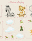 Baby Safari Animals Watercolor Wall Decal | Nursery Mural | Lion Elephant Sticker