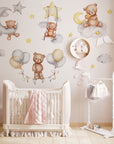Sleeping Bears Wall Decal | Bears in the Air Nursery Wall Sticker | Clouds and Stars Wall Decor