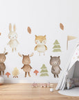 Forest Animals Nursery Wall Decal | Woodland Nursery Decal | Watercolor Bear, Deer, Owl, Fox, Rabbit Stickers | Peel and Stick Wall Decal
