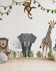 Large Safari Animals and Monkey Wall Decals, Jungle Animal Wall Stickers, Nursery Wall Decals, Repositionable Jungle Wall Decals