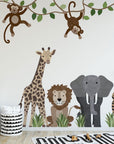 Large Safari Animals and Monkey Wall Decals, Jungle Animal Wall Stickers, Nursery Wall Decals, Repositionable Jungle Wall Decals
