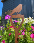 Rusty Metal Blackbird On A Spade Garden Decoration