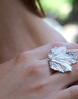 Bourbon Rose Leaf Ring: Handmade Sterling Silver Adjustable-0