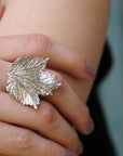 Bourbon Rose Leaf Ring: Handmade Sterling Silver Adjustable-2