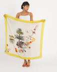 Lime green large square Silk Scarf, 'Tropics Silk' botanical illustration luxury accessory