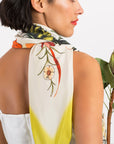 Lime green large square Silk Scarf, 'Tropics Silk' botanical illustration luxury accessory