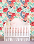 Poppy watercolor nursery wallpaper Peel and Stick | Wonderwallsboutique