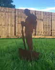 Rusty Metal Lest We Forget Soldier Decoration Statue, Remembrance Feature