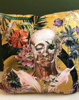 Large Yellow Cushion Watercolour skull design 'Boto Cushion' in Vegan friendly Suede
