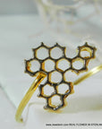 Honeycomb Bee Bracelet: Two-Tone Gold and Black Wide Cuff-4