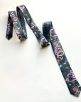 Navy Blue Silk Tie, 'Enticement' Pink Serpent design and tropical flowers