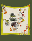 Lime green large square Silk Scarf, 'Tropics Silk' botanical illustration luxury accessory