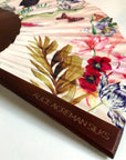 Floral Silk Fan with Toucan design and luxurious Gold tassel, part of the Mysa Collection