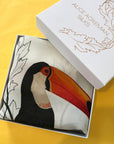 Square silk scarf with orange boarder 'Toucan Silk'