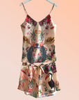 Silk Pyjamas- Set Cami and Shorts in 'Eden' Tropical Meadow Print, luxury lounge wear