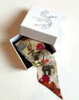 Cream 'Skinny' Silk scarf in the botanical 'Evolution' Print, delicate, lightweight Twilly style scarf accessory