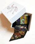 Dark Grey 'Skinny Silk' scarf in the botanical 'Cardiac' Print, delicate, lightweight Twilly style scarf accessory