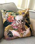 Large Yellow Cushion Watercolour skull design 'Boto Cushion' in Vegan friendly Suede