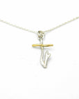 Twig Cross Necklace: Silver and Gold Nature Design (2cm Pendant)-4