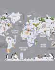 Gray World Map Wallpaper, Kids, Room, Wall Cover, Design, Nursery