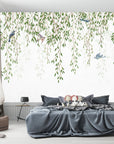 Hanging Leaves Birds Tropical Wallpaper Floral Wall ... | Wonderwallsboutique
