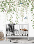 Hanging Leaves Birds Tropical Wallpaper Floral Wall ... | Wonderwallsboutique