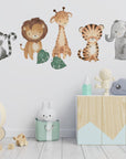 Monstera Leaf | Safari Animals | Nursery Wall Decal | Jungle Animals Wall Stickers | Wall Decal For Kids | Watercolor Animals