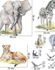 Big Animal Watercolor Wall Decal Set for kids, removable cute safari animals, Lion, Elephant nursery Stickers, Peel and stick 2