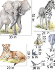 Big Animal Watercolor Wall Decal Set for kids, removable cute safari animals, Lion, Elephant nursery Stickers, Peel and stick 2
