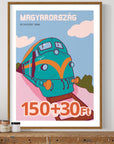 Retro colorful Hungarian train print, premium A4 unframed wall art, vintage inspired decor, best-selling UK printed recycled paper by Little Egret Design at brixbailey.com
