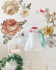 Soft Nursery Floral Wall Decal Wall Sticker for Kids Vintage Peony Flower, Madelyn nursery wall decal,