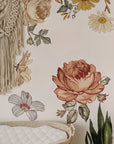 Soft Nursery Floral Wall Decal Wall Sticker for Kids Vintage Peony Flower, Madelyn nursery wall decal,