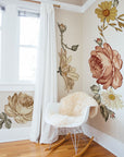 Soft Nursery Floral Wall Decal Wall Sticker for Kids Vintage Peony Flower, Madelyn nursery wall decal,