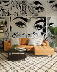 Black & White Pop Art Wall Mural, Self adhesive removable wallpaper, peel and stick, temporary wallpaper, wall art