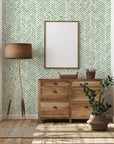 Green Chevron Wallpaper Peel and Stick | Self Adhesive Herringbone Wall Paper | Geometric Removable Wall Decor | Minimalistic Boho Tribal