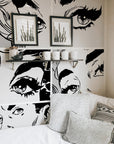 Black & White Pop Art Wall Mural, Self adhesive removable wallpaper, peel and stick, temporary wallpaper, wall art