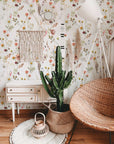 Watercolor Wild Flower Wallpaper | Soft Botanical Field Floral Wall Mural | Peel and Stick Little Florals with Grass Wallpaper