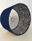 Navy Velvet & Zebra Cotton Double Sided Drum Lampshade | Handmade Ceiling Light Shade | Bespoke UK
