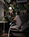 Vintage Botanical Wallpaper Peel and Stick Dark Tropical Plants with Leopard Wall Mural