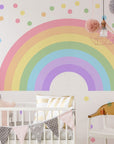 Large Rainbow Decal for Girl Bedroom, Gift Polka Dots Wall Stickers Kids, Pastel Rainbow Vinyl Sticker Playroom, Rainbow Nursery Decoration
