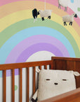 Large Rainbow Decal for Girl Bedroom, Gift Polka Dots Wall Stickers Kids, Pastel Rainbow Vinyl Sticker Playroom, Rainbow Nursery Decoration