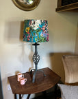 Teal Flowers Velvet Lampshade | French Drum Ceiling Light Shade | Bespoke Handmade Empire Lampshade
