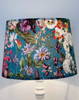 Teal Flowers Velvet Lampshade | French Drum Ceiling Light Shade | Bespoke Handmade Empire Lampshade